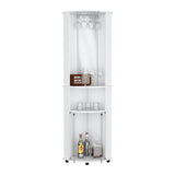 Chicago 75" H Mirrored Corner Bar Cabinet, With Glass Doors, Two Shelves and Stemware White B200P240239