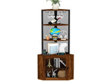 Corner Shelf with Doors, 65" Corner Cabinet & Wine Glass Rack, 6 Tier Bookshelf Display, 09047996