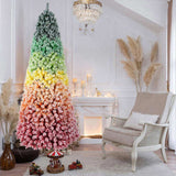 6ft Rainbow Gradient Flocked PVC Christmas Tree 1326 Tips, Colorful Full-Bodied Artificial Pine 11037711