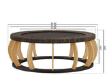 35.43"Vintage Rattan Solid Wood Round Coffee Table, Curved Legs Boho Accent Table for Dining Room, W757P445115