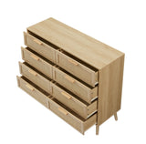 ZUN Bedroom dresser, 8 Double Dresser with rattan drawers, wood chest of drawers for kids living W1162P190402