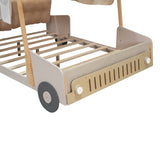 Wood Full Size Car Bed with Pillow, Ceiling Cloth and LED, Natural WF309289AAM