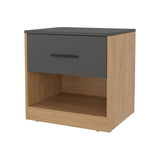 ZUN Solomon Nightstand with a Drawer, Natural Oak and Matt Grey B128P263724