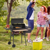 48" Steel Portable Backyard Charcoal BBQ Grill and Offset Smoker Combo with Wheels 72006641