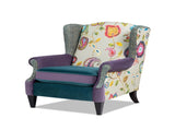 Anya Boho Chic Wingback Accent Arm Chair, Floral & Leopard, Blue-Teal & Purple Velvet B2719P238251