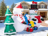 8FT Lighted Christmas Inflatable Decoration, Inflatable Snowman Family with JOY and Xmas Tree, Funny 17651821