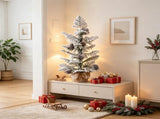 3ft Mini Potted Christmas Tree, Snow-Flocked Cypress Style with 7 Pine Cones, 25 Branch Tips, Cement 53368362