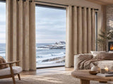 2pcs yellow 100% blackout curtains with snap-on top, suitable for hanging use. They have functions 04467982