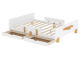 Full Size Platform Bed with Storage Drawers, Solid Wood Beds Frame with Bed Guardrail, Small Shelf, W1580P373244