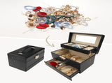 Women 3 Layer Jewelry Box PU Leather Jewelry Case Storage with Drawer Black 18145373
