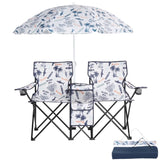 Portable Outdoor 2-Seat Folding Chair with Removable Sun Umbrella Coconut Tree 59226804