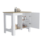 ZUN Atenea Kitchen Island, Single Door Cabinet, Shelf White / Macadamia B070P214570