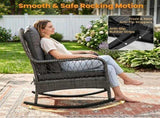 Mix Gray Handwoven PE Rattan Porch Rocking Chair, Metal Frame Safe Smooth Rocker with Removable 38238544