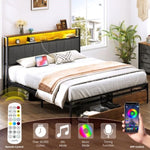 ZUN Queen Size Bed Frame Platform Bed Frame with Storage Drawers, USB Ports, LED Lights, W2889P205042