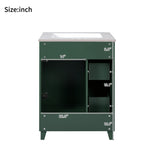 24" Forest Green Bathroom Vanity Cabinet with Ceramic Sink, 2 Drawers, 1 Soft-Close Door N729P264336G