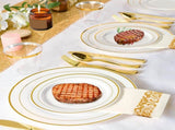 175Pcs Disposable Gold Dinnerware Set Gold Rim Plastic Plates Cups Fork Spoon Knife Paper Napkins 80206586