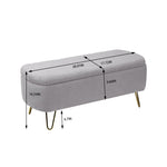 ZUN Grey Storage Ottoman Bench for End of Bed Gold Legs, Modern Grey Faux Fur Entryway Bench Upholstered W117082033