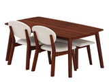 1 Table 2 Chairs 1 Bench Dining Set, Rubber Wood Frame with Beige Upholstered Seats, Deep Walnut 24362800