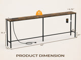 63" Console Table with US Standard Power Outlet, Melamine MDF Tabletop & Black Metal Frame, Rustic 43994043