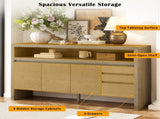 U_Style 60" 3-Door Sideboard with 3 Drawers - Modern Solid Ash Veneer MDF Sideboard, Semi-Open Shelf N711P289141O