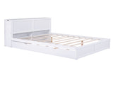 Queen Size Storage Platform Bed with Pull Out Shelves and Twin XL Size Trundle, White 31091386