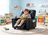 Black Kids Recliner Sofa with Retractable Footrest, Waterproof PU Leather Toddler Chair with Cup 72427419