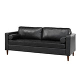 Mirod Mid-Century Modern PU Leather 3-Seat Sofa, Tufted Design, Solid Wood Legs, 2 Bolster Pillows, N760P285734B