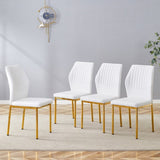 Luxury Simple Chair - Set of 4 White PU Material High Resilience Dining Chair with Metal Gold W1151P282689