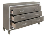 ZUN Silver Gray Metallic Finish Glam Style Dresser of 6 Drawers Wooden 1pc Modern Bedroom Furniture B011P176907