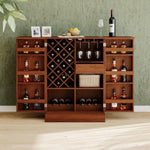 ZUN 41.9" Home Bar Cabinet, Industrial Walnut Rattan Door Fold Out Bar Cabinet with Storage Bar Table WF325261AAY