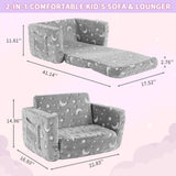 Glow-in-the-Dark Kids Foldable Sofa Bed All-Sponge Single Chaise Lounge Light Grey Star & Moon 41602127