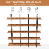 5 Tier Bookcase Home Office Open Bookshelf, Vintage Industrial Style Shelf, MDF Board, Black Metal WF300935AAB