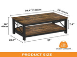 39.4 Inch Rectangular Coffee Table with Side X-Support Frame, Thickened Legs & Floor Protection 35953046