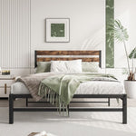 ZUN Full Size Platform Bed Frame with Rustic Vintage Wood Headboard, Strong Metal Slats Support Mattress 72215033