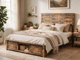 Queen Bed Frame with Upholstered Headboard Wood Platform,Storage Headboard with Charging Station W636P566604