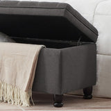 Upholstered tufted button storage bench ,Linen fabric entry bench with spindle wooden legs, Bed W2186P151307