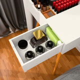 Small Makeup Vanity, Dresser Desk with 2 Drawers , Flip Top Mirror Organizer, Makeup Dressing W760P304948