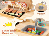 Natural Kids Wooden Barbecue Grill Playset with Chalkboard and Sink and Cabinet 14190718