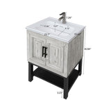 24" Bathroom Vanity White Ceramic Sink & Hot and Cold Faucet , Freestanding Bathroom Cabinet W688P224402