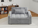 Corduroy Pull-Out Sleeper Chair With Pillow, Brushed Stainless Steel Cup Holder, Phone Stand & Usb 32006606