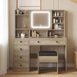 9262 gray particle board, tempered glass tabletop, linen finish, 5-drawer dressing table set with 82967963