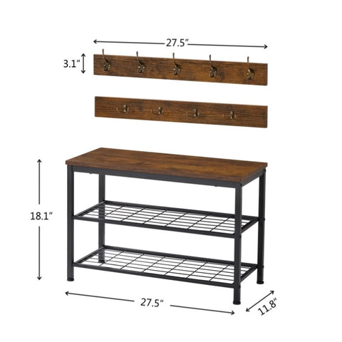 ZUN Coat Shoe Rack Bench Set,Entryway Shoe Rack Bench with Coat Hooks,Hall Tree Coat Rack 84468895