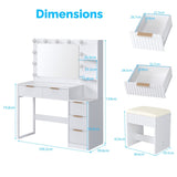 White particleboard with a melamine finish, 5-drawer, 2-shelf dressing table set with 11 three-tone 87445404