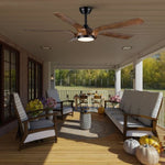 ZUN Smart 56" Integrated LED Ceiling Fan with Antique Brown Blades in Matte Black Fan Body Finish 56201960