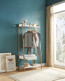 Metal Clothes Rack Open Wardrobe Free Standing with One Drawer Hanging Clothes Rod White & Gold B107P147853