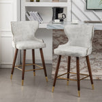 ZUN Nevis Mid-century Modern Faux Leather Tufted Nailhead Trim Counter Stool Set of 2, Off-White T2574P165099