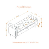 64.5" Bed Bench for Bed Room Nails Tufted Chaise of Lounge with Storage Velvet Upholstery Khaki W1097P202876