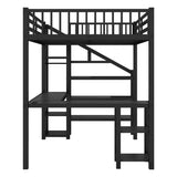 Metal Full Loft Bed with Wardrobe and LED Light, Full Size Loft Bed with L Shaped Desk and USB for 32514855