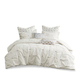 3 Piece Elastic Embroidered Cotton Comforter Set White King/Cal King B03596439