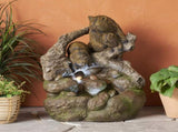 24.75" High CALLAN FOUNTAIN Weather Resistant Floor Fountain with Light, Light Brown Moss 71777.00LM
